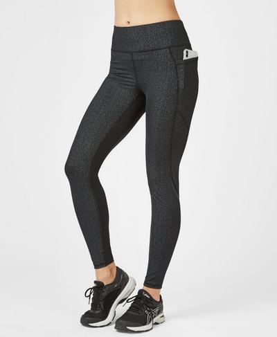 Zero Gravity High Waisted Glitter Running Leggings, Black | Sweaty Betty