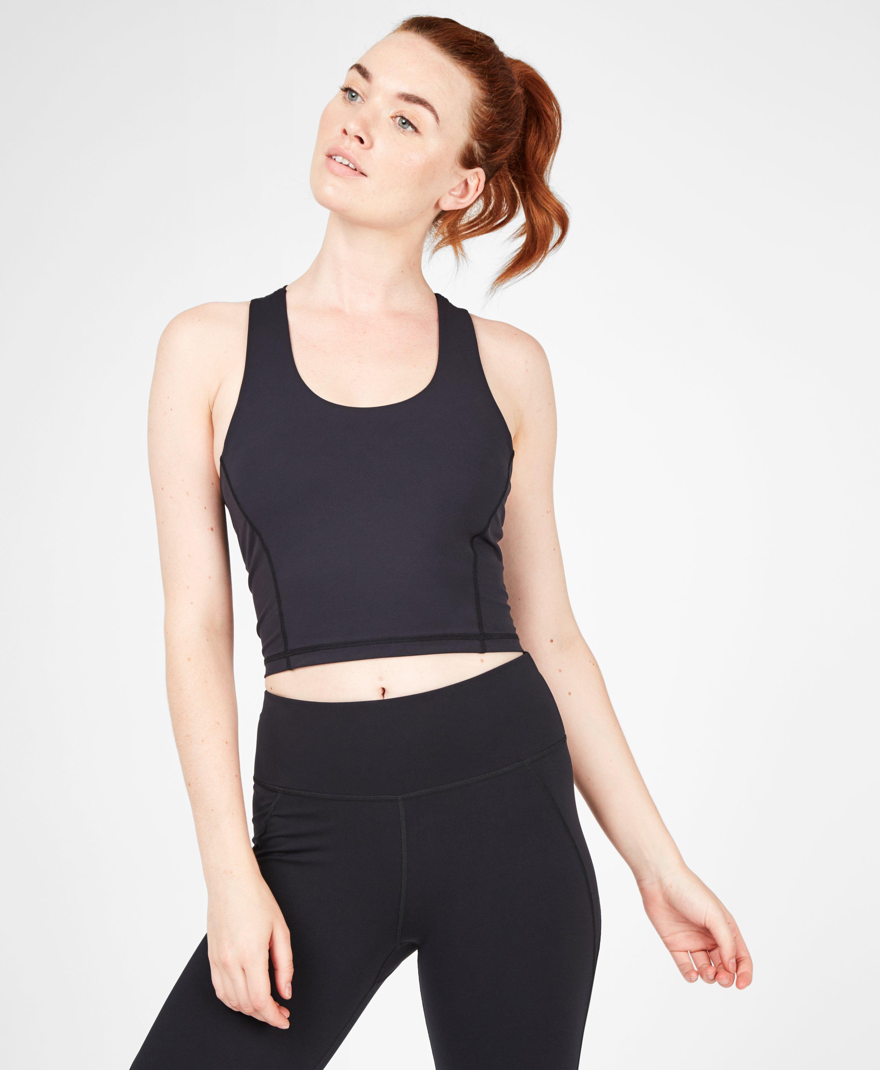 black crop workout top