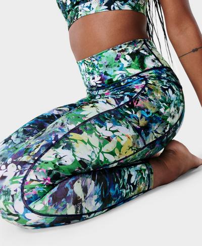 Super Sculpt 7/8 Workout Leggings, Green Texture Flower Print | Sweaty Betty