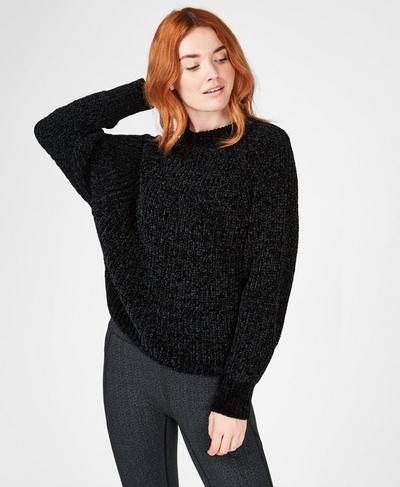 Lita Chenille Crewneck Jumper, Black | Sweaty Betty