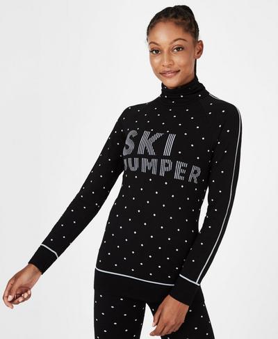 Freestyle Ski Merino Base Layer Top, Ski Jumper Black Jacquard | Sweaty Betty
