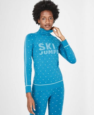 Freestyle Ski Merino Base Layer Top, Ski Jumper Blue Jacquard | Sweaty Betty