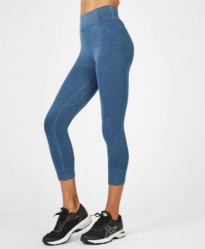 Indigo High Waisted Seamless Cropped Workout Leggings, Denim | Sweaty Betty