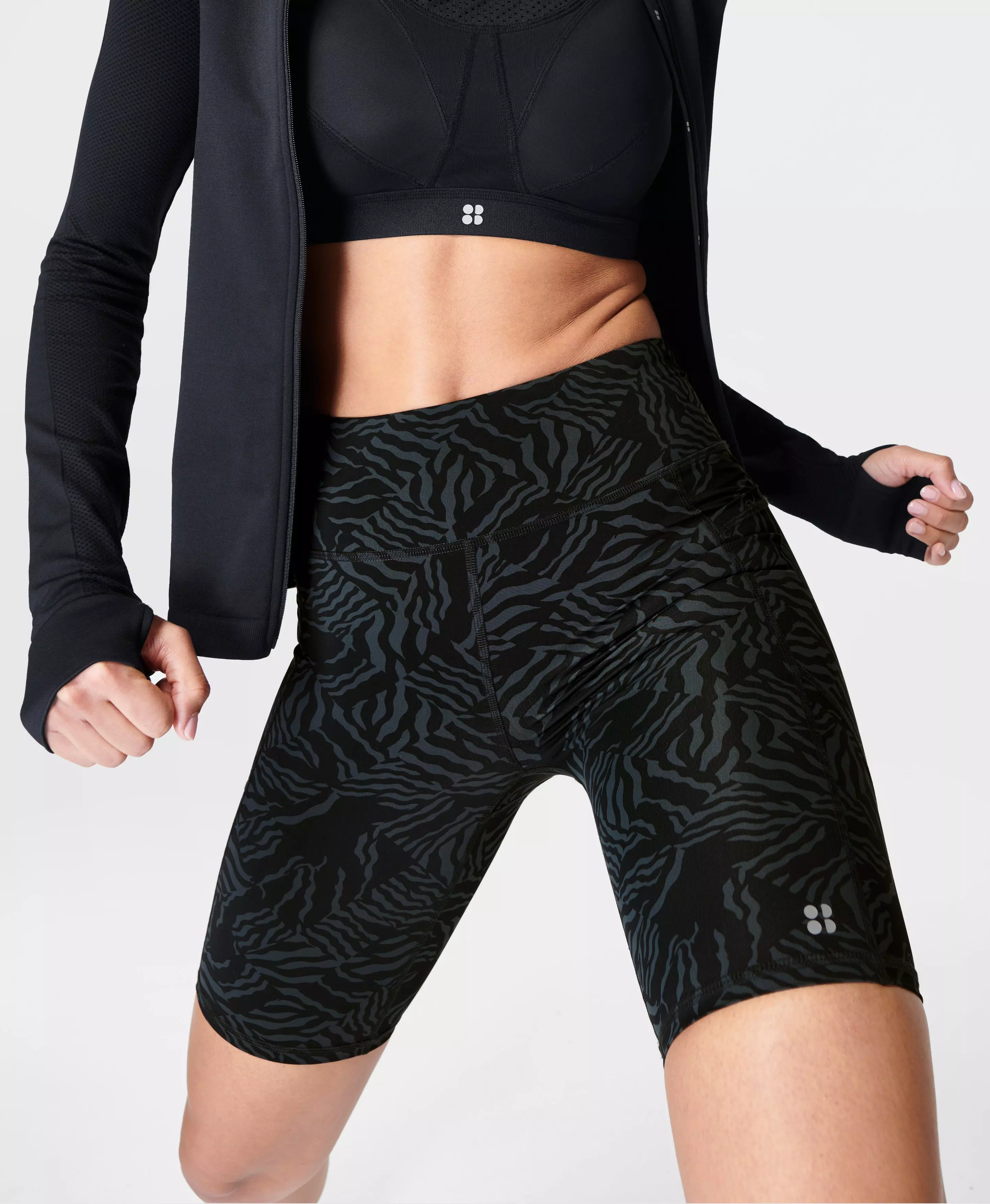 Zero Gravity Running Leggings - Grey Zebra Check Print