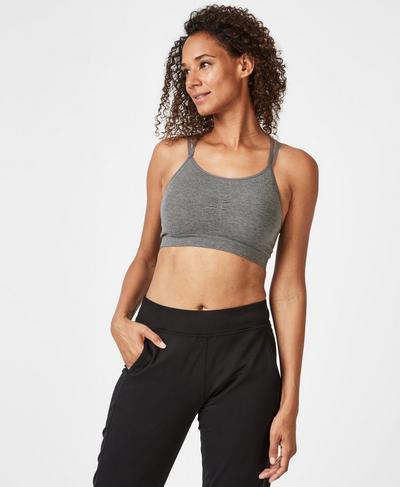 Brahma Bamboo Padded Yoga Bra, Charcoal Marl | Sweaty Betty