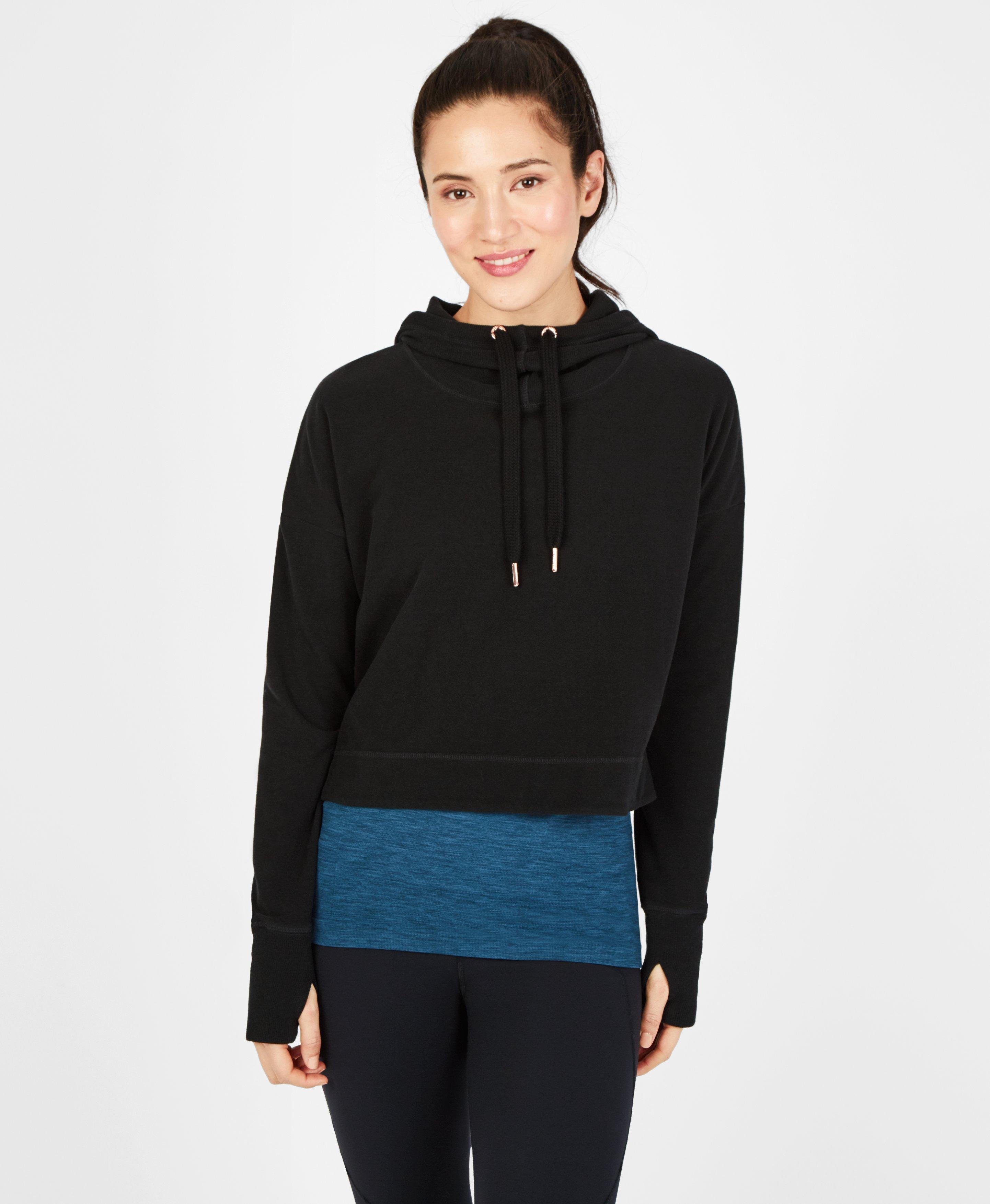 Escape Luxe Fleece Cropped Hoody, Black | Sweaty Betty