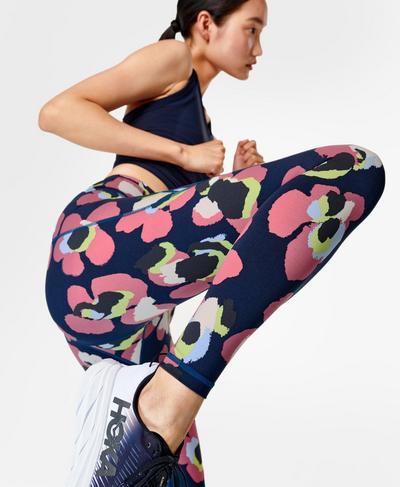 Power Gym Leggings , Blue Petal Leopard Print | Sweaty Betty
