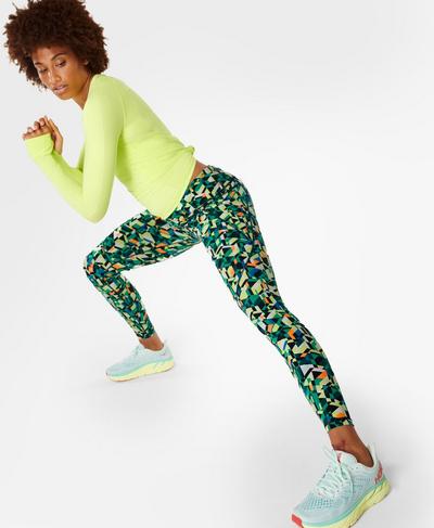 Power Fitness Leggings , Green Geo Maze Print | Sweaty Betty