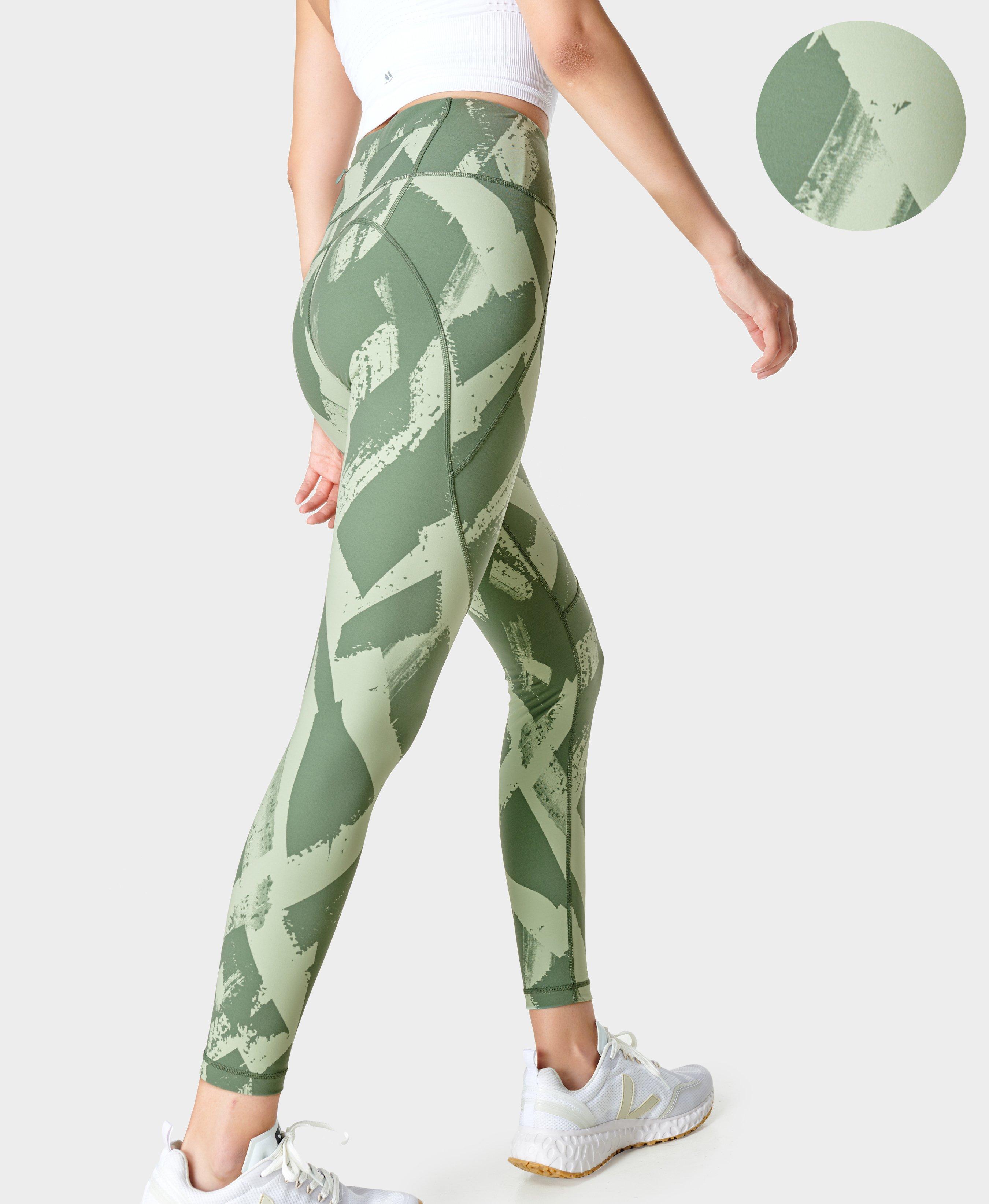 Power Gym Leggings - greenpaintprint 