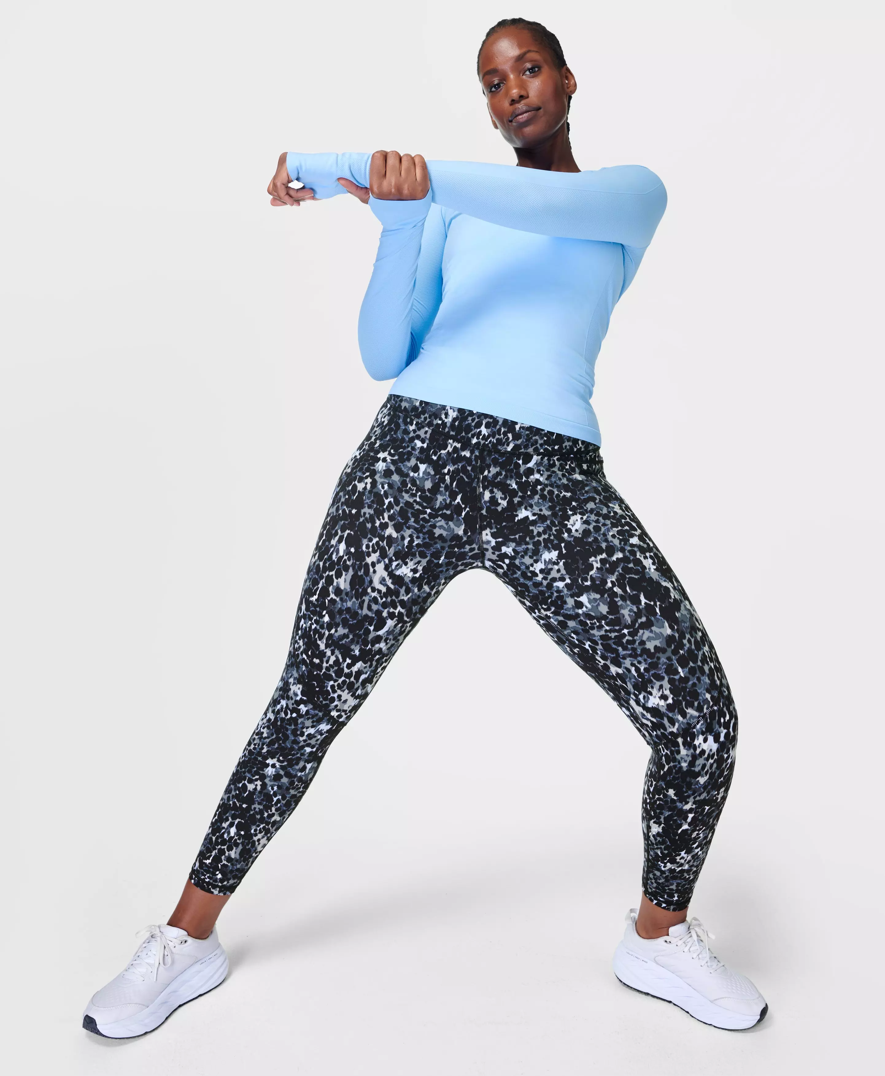 Power 7/8 Workout Leggings - Blue Gradient Tiger Print, Women's Leggings