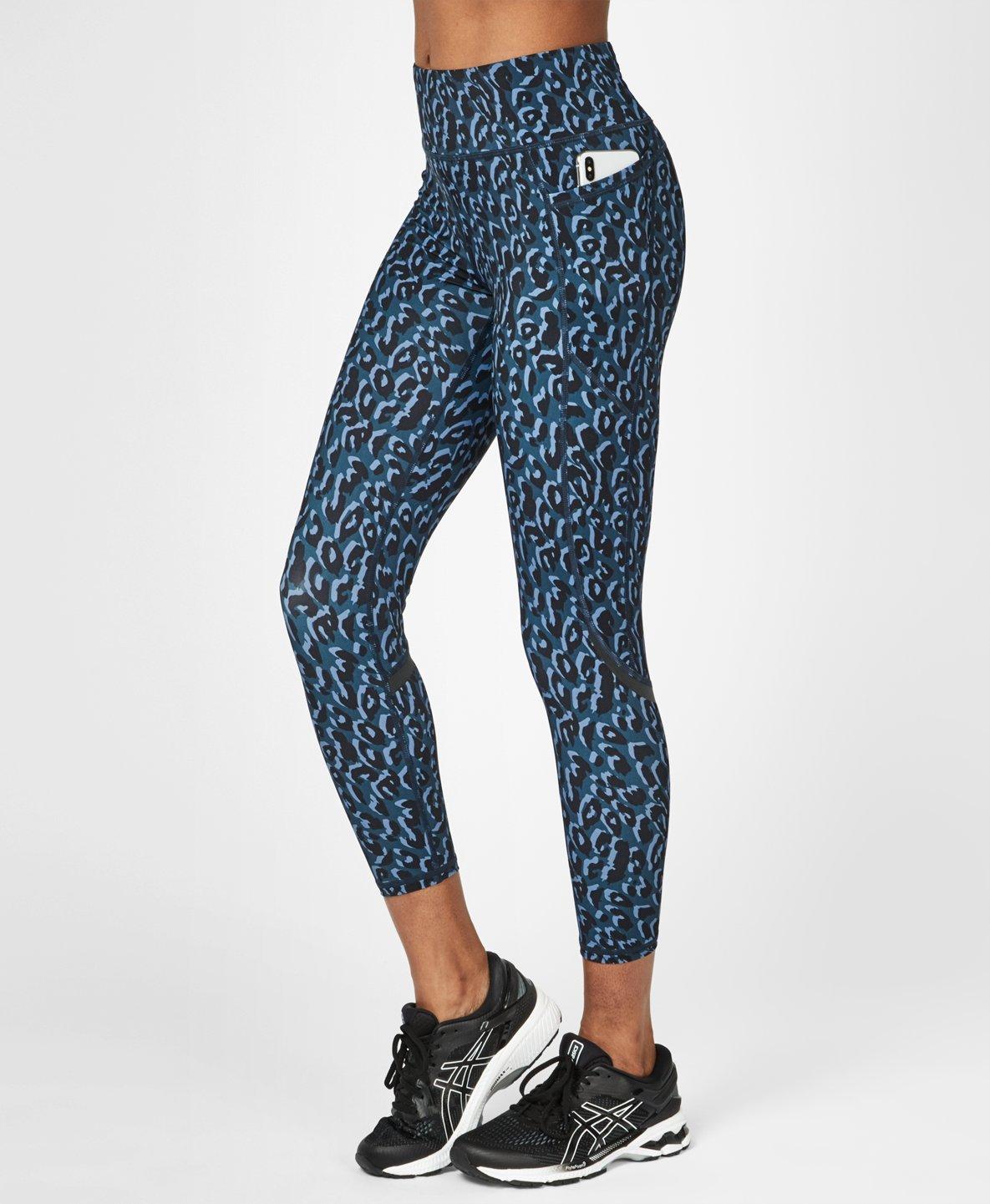 Zero Gravity High Waisted 7/8 Running Leggings, Beetle Blue Leopard Print | Sweaty Betty