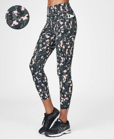 Zero Gravity High Waisted 7/8 Running Leggings, Green Elephant Camo Print | Sweaty Betty
