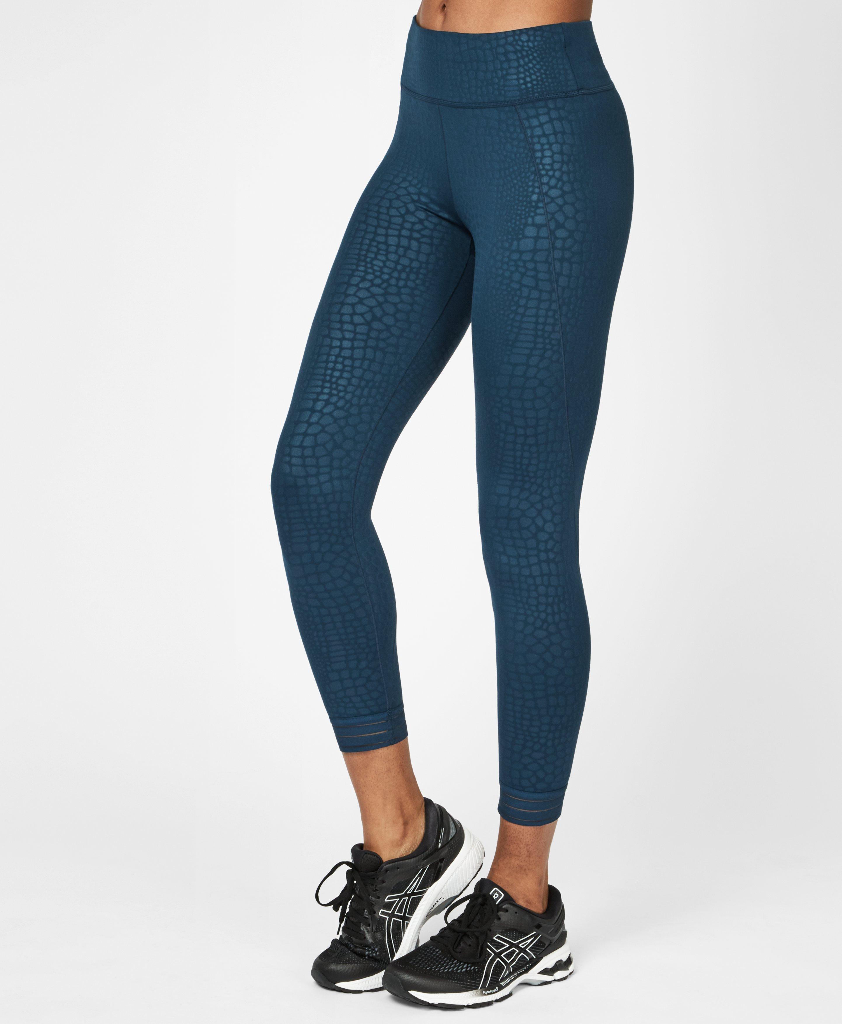 Embossed 7/8 Workout Leggings, Blue Embossed Croc Print | Sweaty Betty