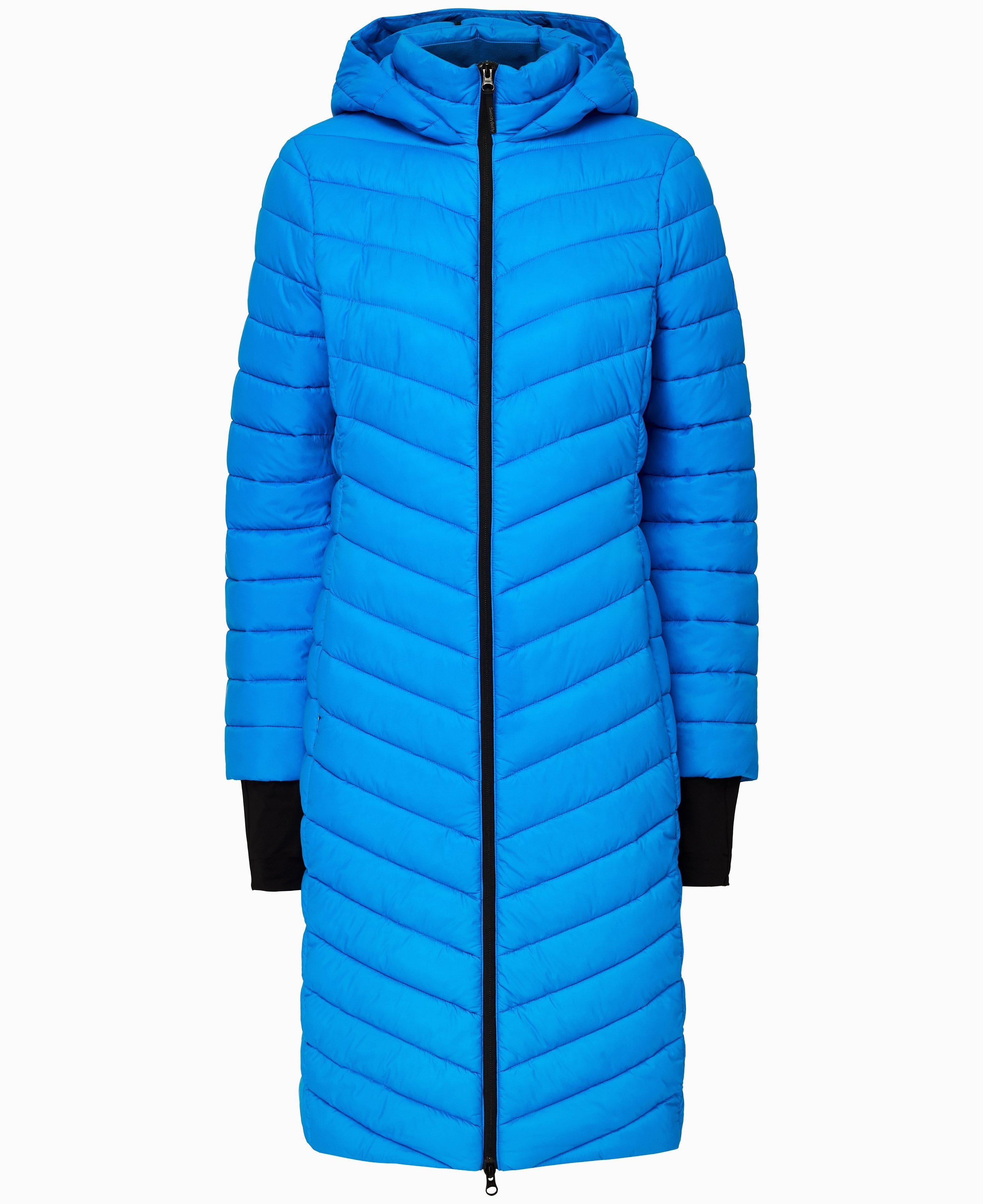 blue long puffer coat