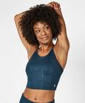 Contour Cropped Workout Vest, Blue Embossed Croc Print | Sweaty Betty
