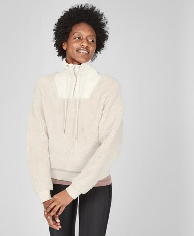 Shearling Half Zip Sweatshirt, Off White | Sweaty Betty