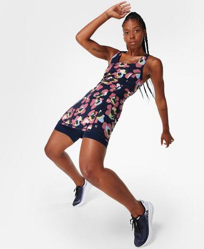 Power Workout Dress, Blue Petal Leopard Print | Sweaty Betty