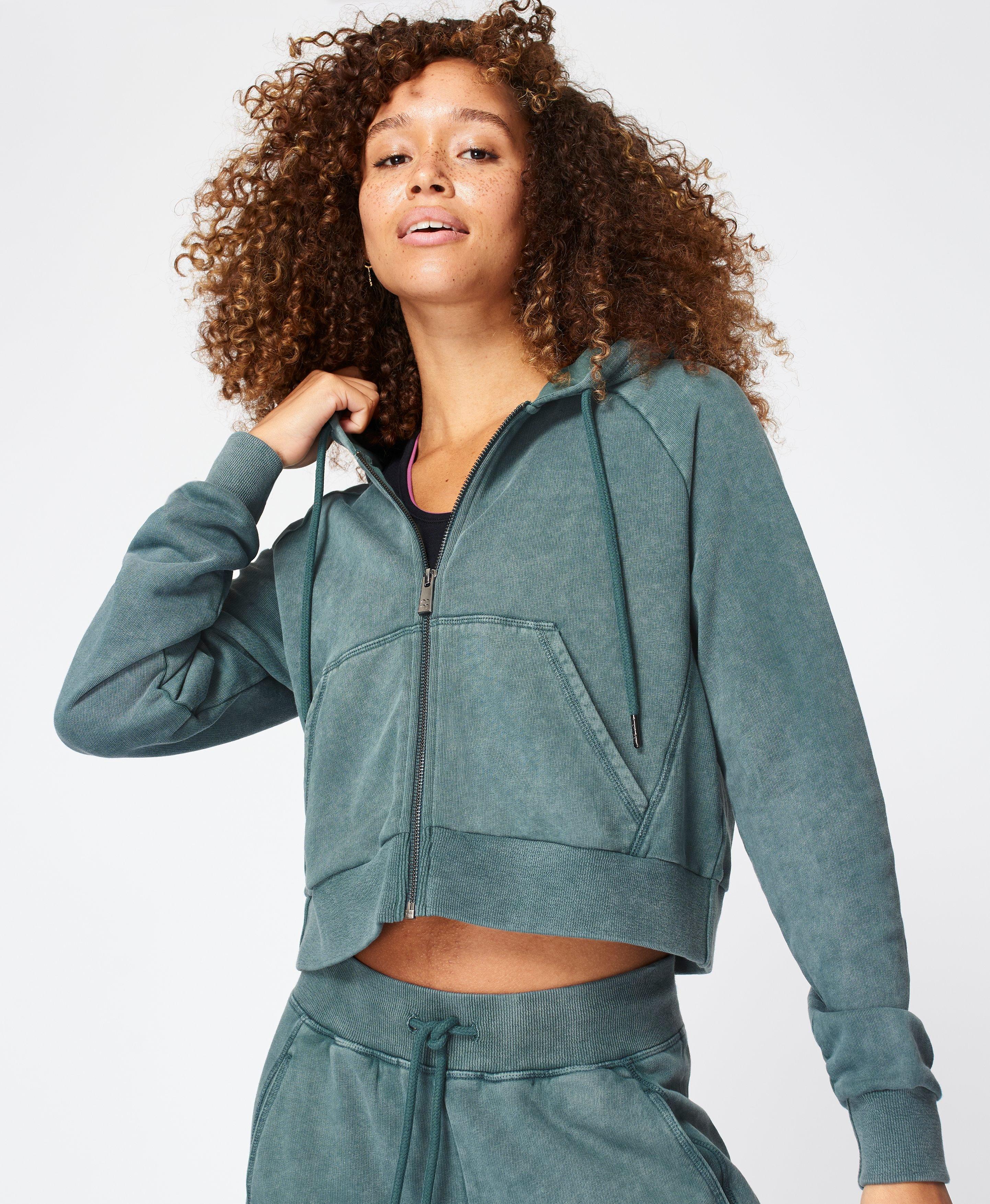 cropped zip front hoodie