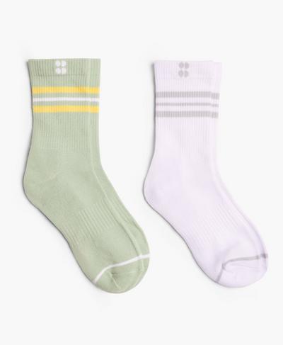 Go Faster Stripes Ankle Socks 2 Pack, Salix Green | Sweaty Betty