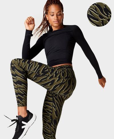 Power High-Waisted Gym Leggings, Green Animal Wave Print | Sweaty Betty