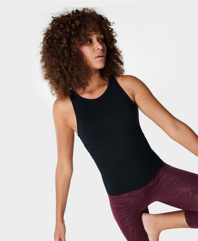 Mindful Seamless High Neck Yoga Vest Top, Black | Sweaty Betty