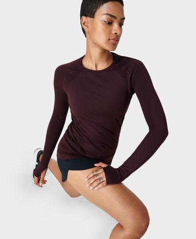 Athlete Seamless Workout Long Sleeve Top, Black Cherry Purple | Sweaty Betty