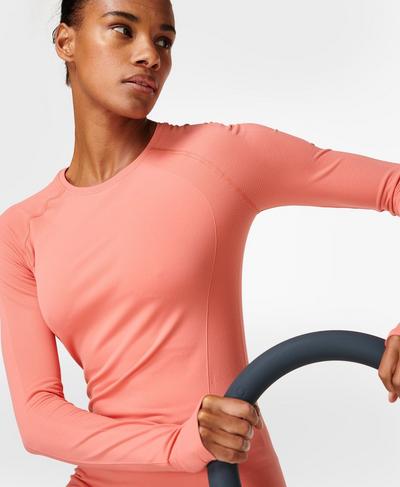 Athlete Seamless Workout Long Sleeve Top, Blush Pink | Sweaty Betty