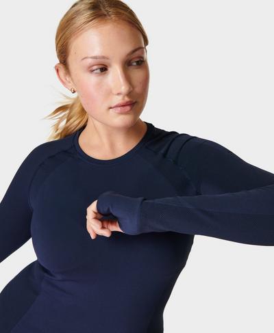 Athlete Seamless Fitness Langarmshirt, Navy Blue | Sweaty Betty