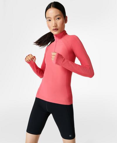 Athlete Seamless Half Zip Long Sleeve Top, Odyssey Pink | Sweaty Betty