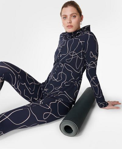 Super Soft Workout Zip Through , Blue Line Flow Print | Sweaty Betty