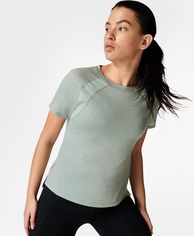 Breeze Merino Running T-Shirt, Mirage Green | Sweaty Betty