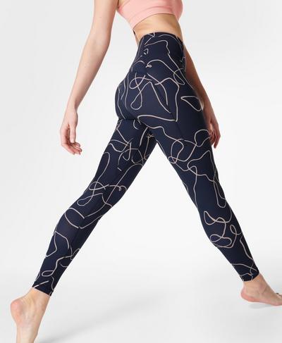 Super Soft Yoga Leggings, Blue Line Flow Print | Sweaty Betty