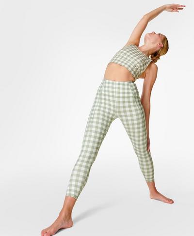 Superweiche 7/8 Yoga Leggings, Green Check Print | Sweaty Betty