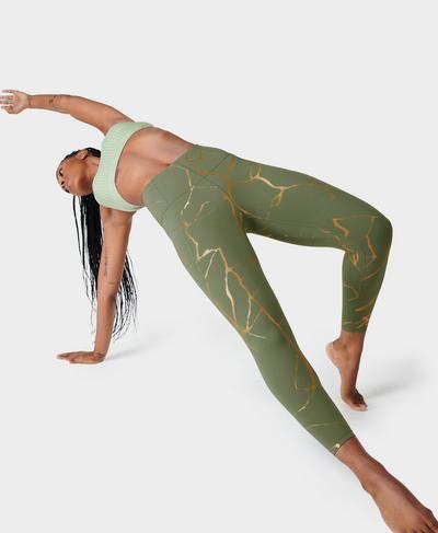 Super Soft 7/8 Yoga Leggings, Green Wabi Sabi Foil Print | Sweaty Betty