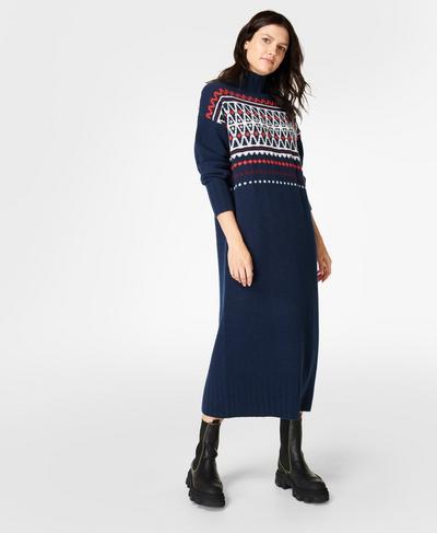 Mountain Wool Fairisle Dress, Navy Blue | Sweaty Betty