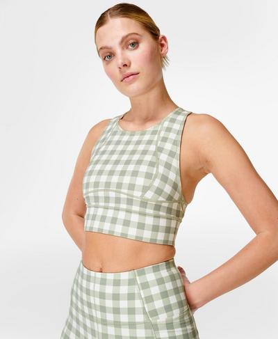 Superweiches Dance Cropped-Top, Green Check Print | Sweaty Betty