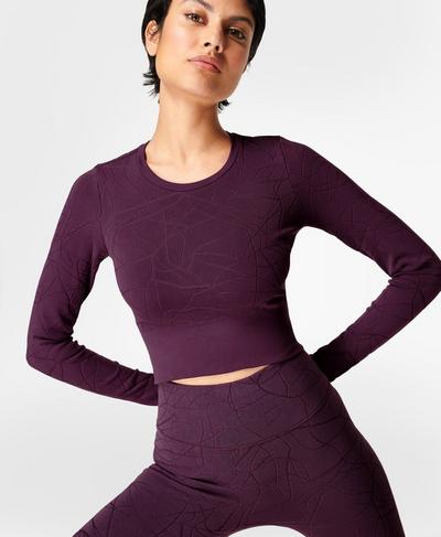Motion Jacquard Long Sleeve Top, Aubergine Purple | Sweaty Betty