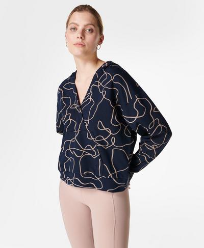 After Class Relaxed Hoodie, Blue Line Flow Print | Sweaty Betty