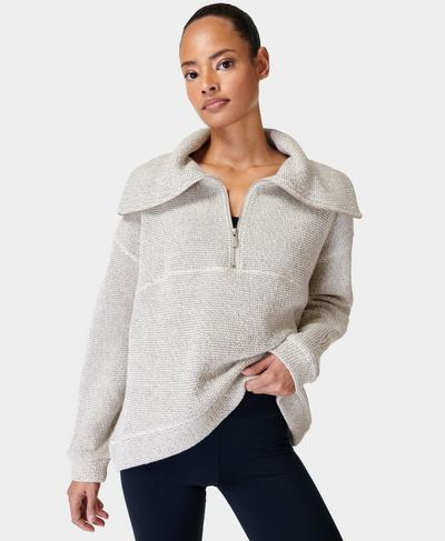 Restful Boucle Half Zip Sweatshirt, Lily White | Sweaty Betty