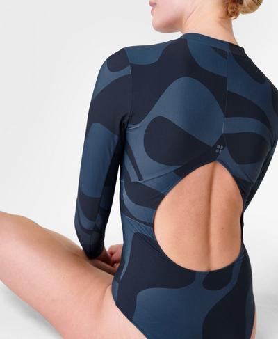 Tidal Xtra Life Long Sleeve Swimsuit, Blue Water Marble Print | Sweaty Betty