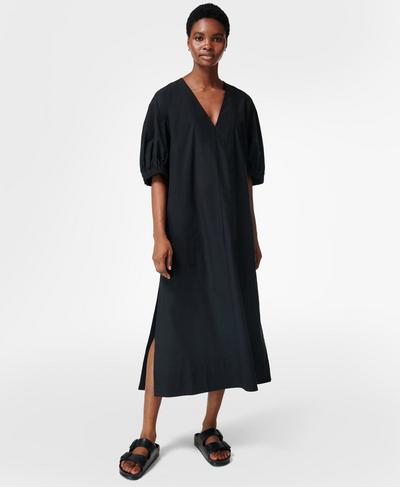 Loren Poplin Midi Dress, Black | Sweaty Betty