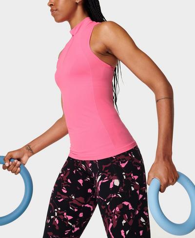 Athlete Seamless Half Zip Workout Tank, Peony Pink | Sweaty Betty