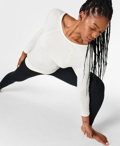 Mindful Seamless Reversible Yoga Long Sleeve Top, Lily White | Sweaty Betty