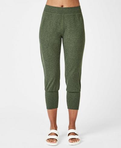 Garudasana Cropped Yoga Pants, Olive Marl | Sweaty Betty