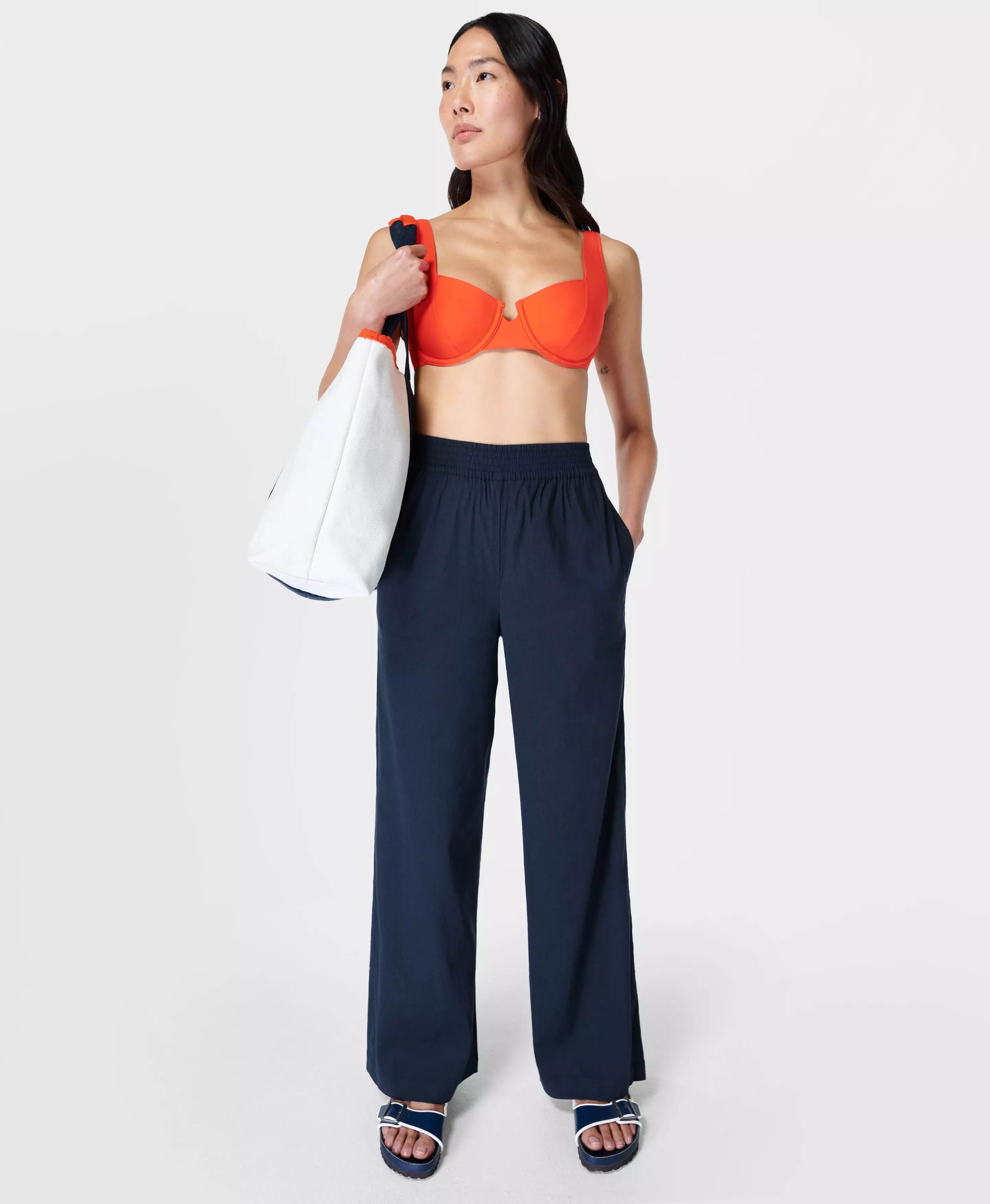 Summer Stretch Linen Wide Leg Pant - navyblue, Women's Pants