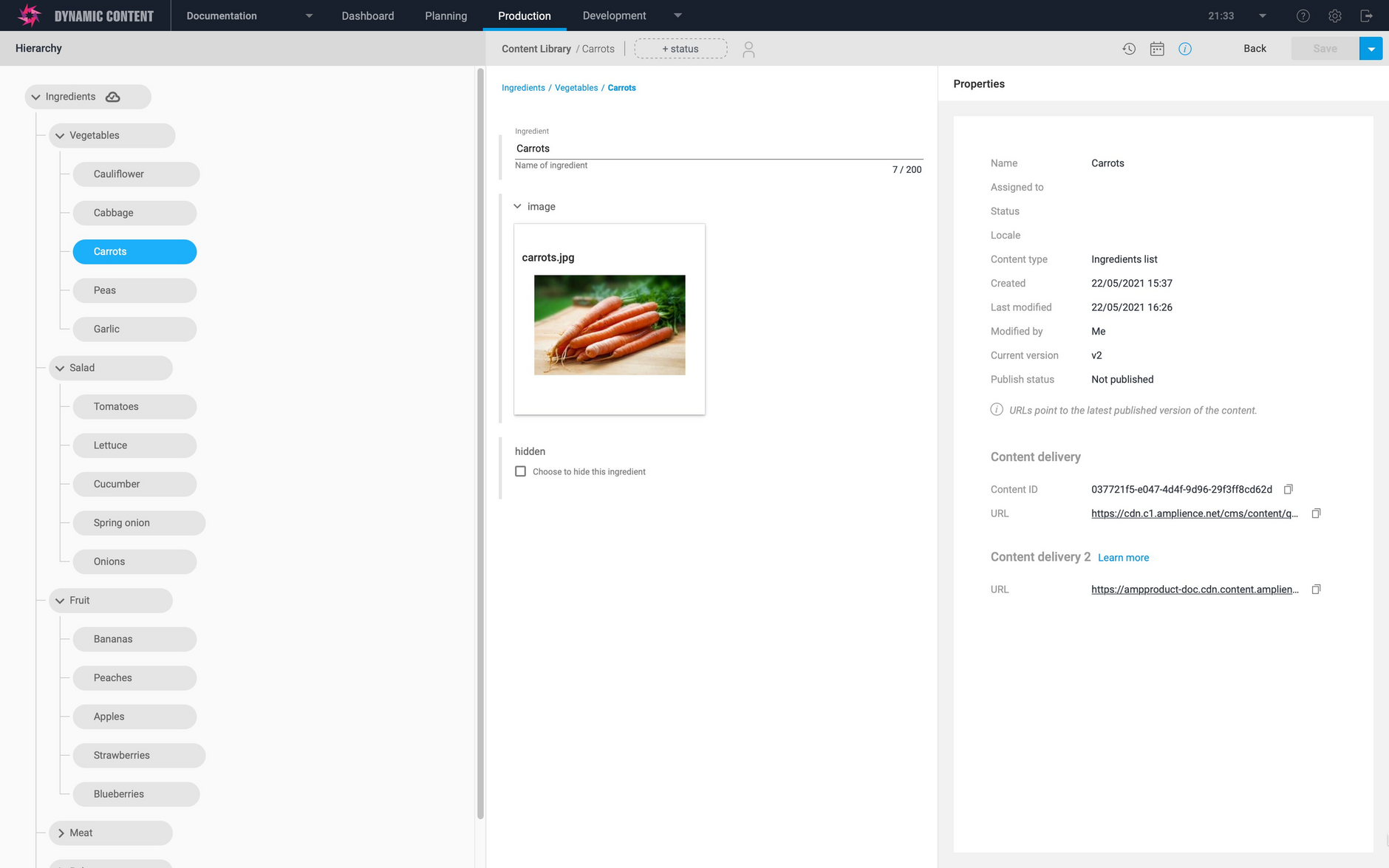 Ingredients hierarchy example Amplience Developer Portal