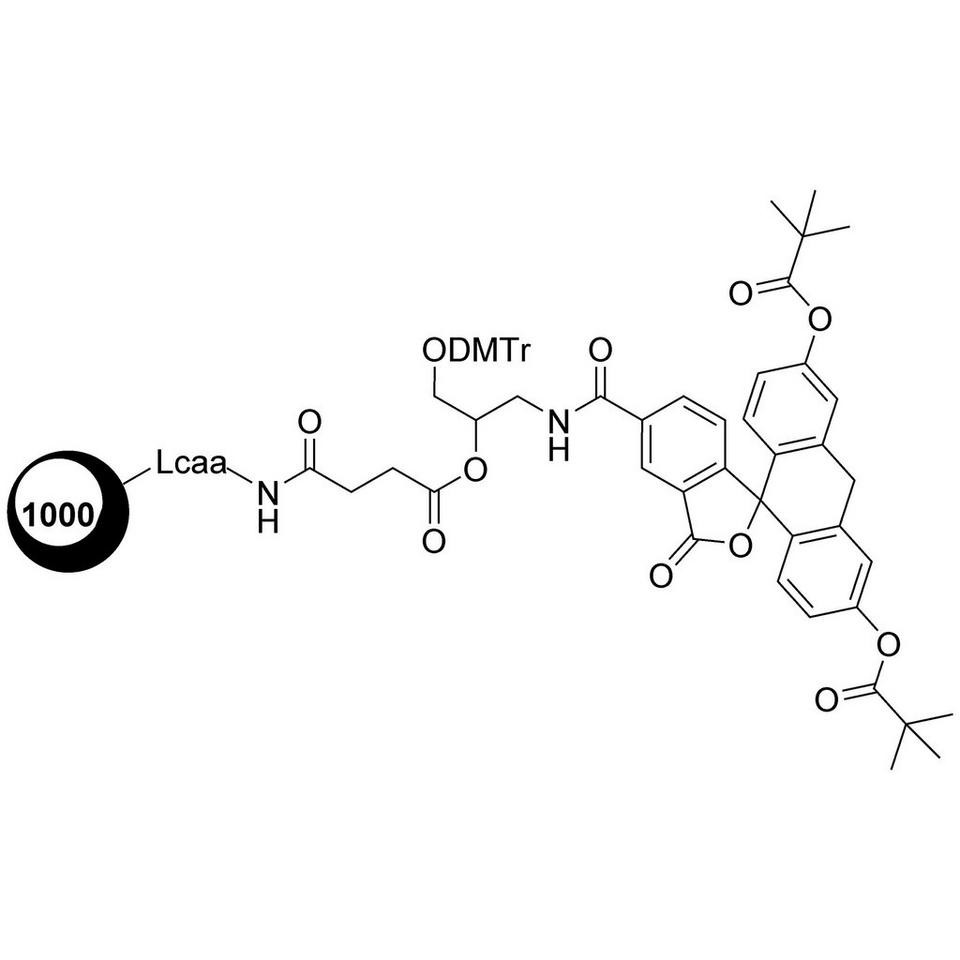 Fluorescein-C3-Suc-CPG (O-DMT-N-Fluorescein-3-aminopropan-1,2-diol-Suc-CPG), 500 Å, Standard Loading, 100 mg