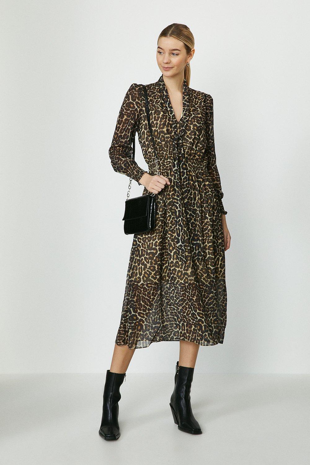 black leopard print midi dress