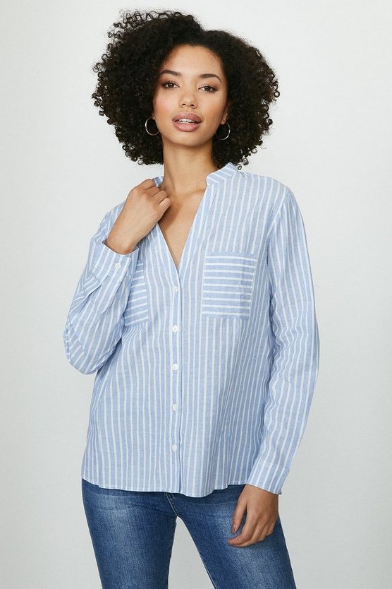 Linen Look Nero Collar Stripe Shirt | Coast