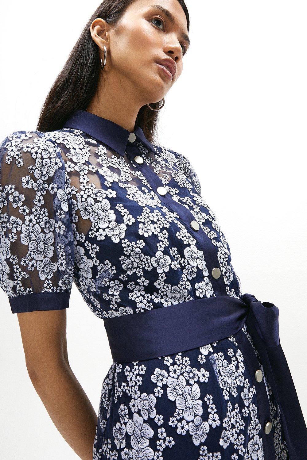 coast puff sleeve embroidered floral dress